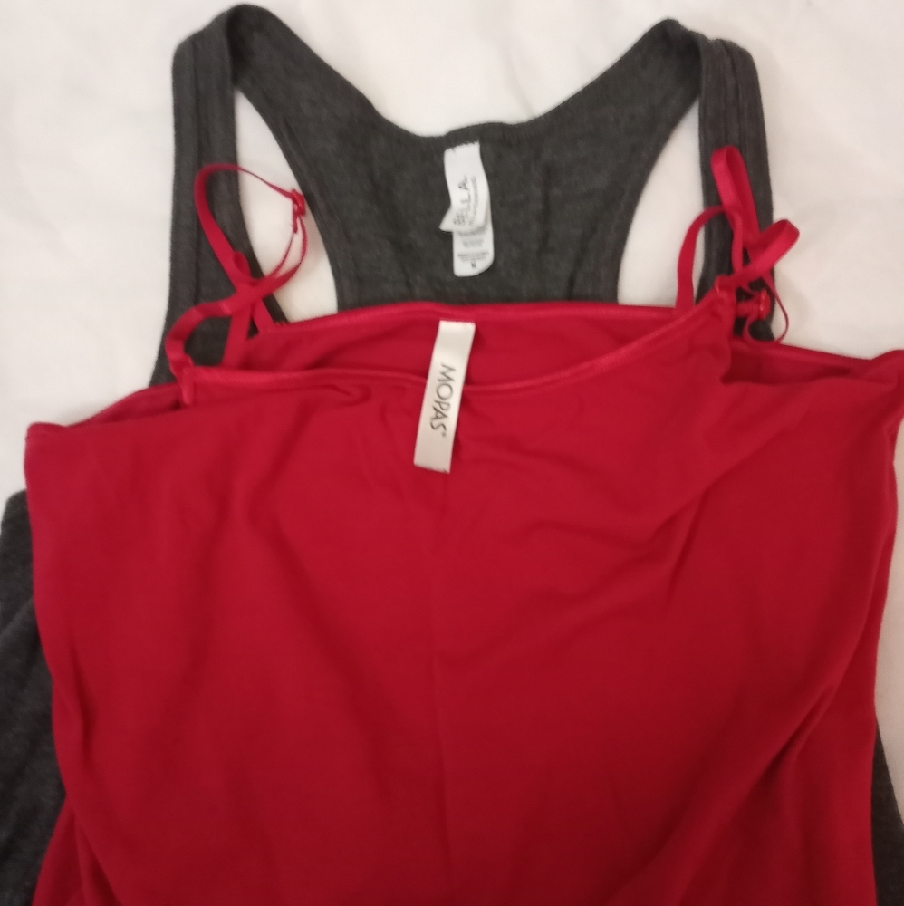 Lot of two Womans Tank Tops.  Grey one is a Bella and the red one is Mopas.